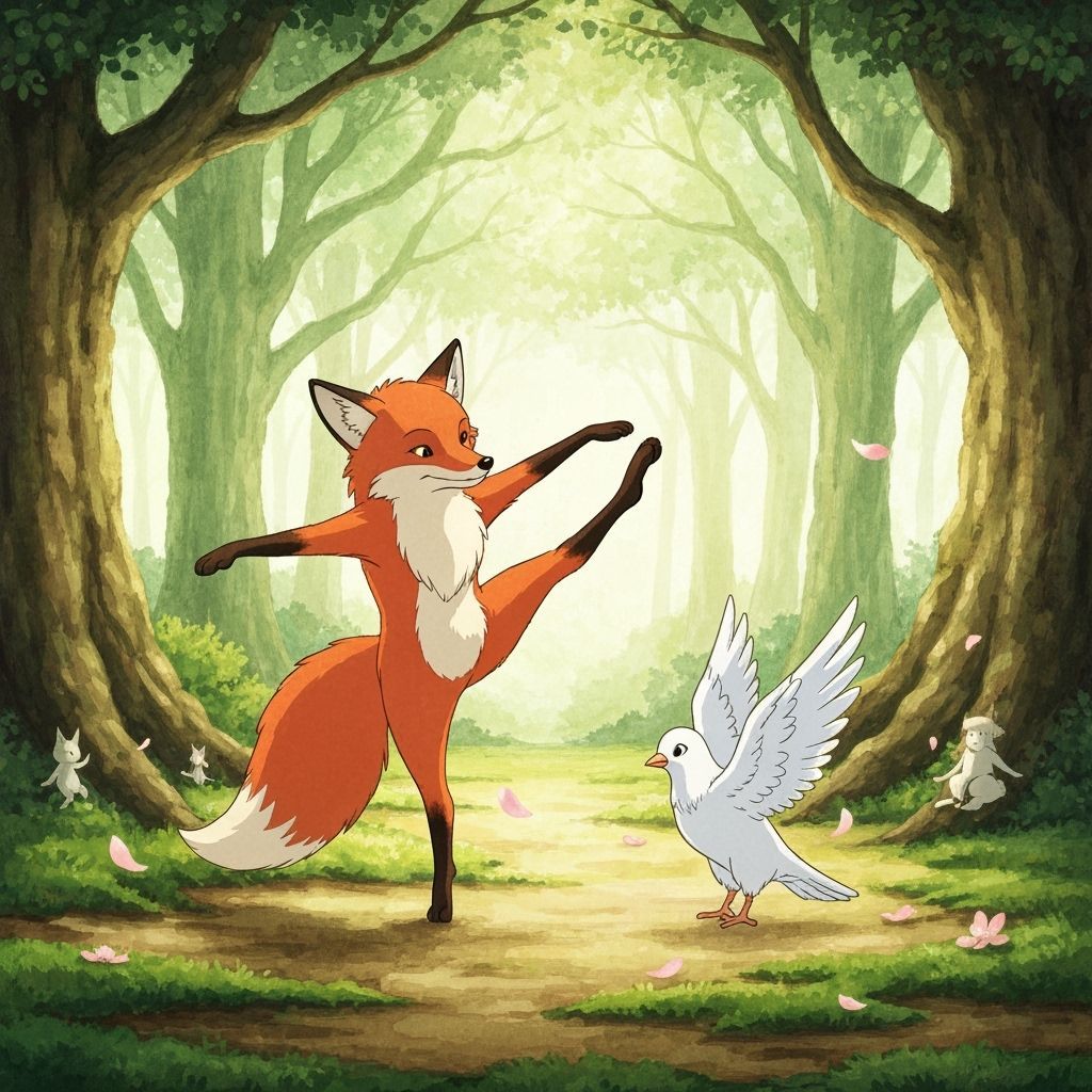 Fox Ballet Instructor Teaches Dove in Enchanted Forest