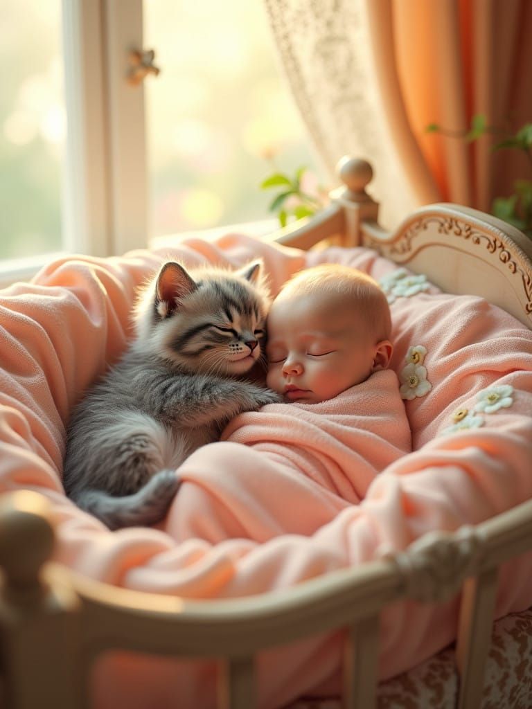 Whimsical Kitten and Baby Nursery in Pastel Hues