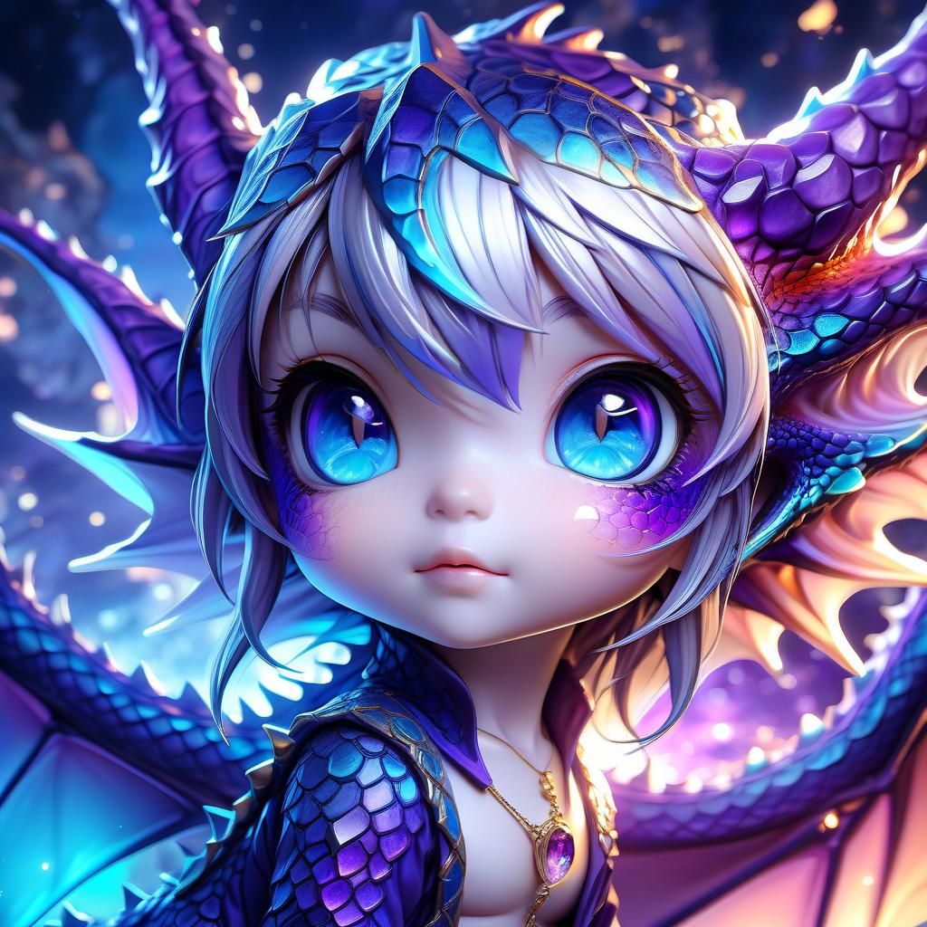 Adorable Chibi Magma Dragon Portrait in Anime Style