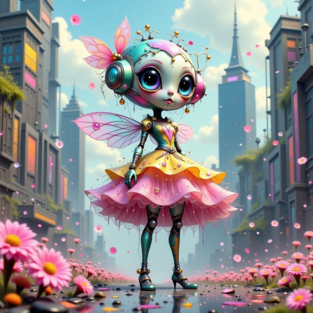 Robot in Frilly Dress, Fantastical Futuristic Style