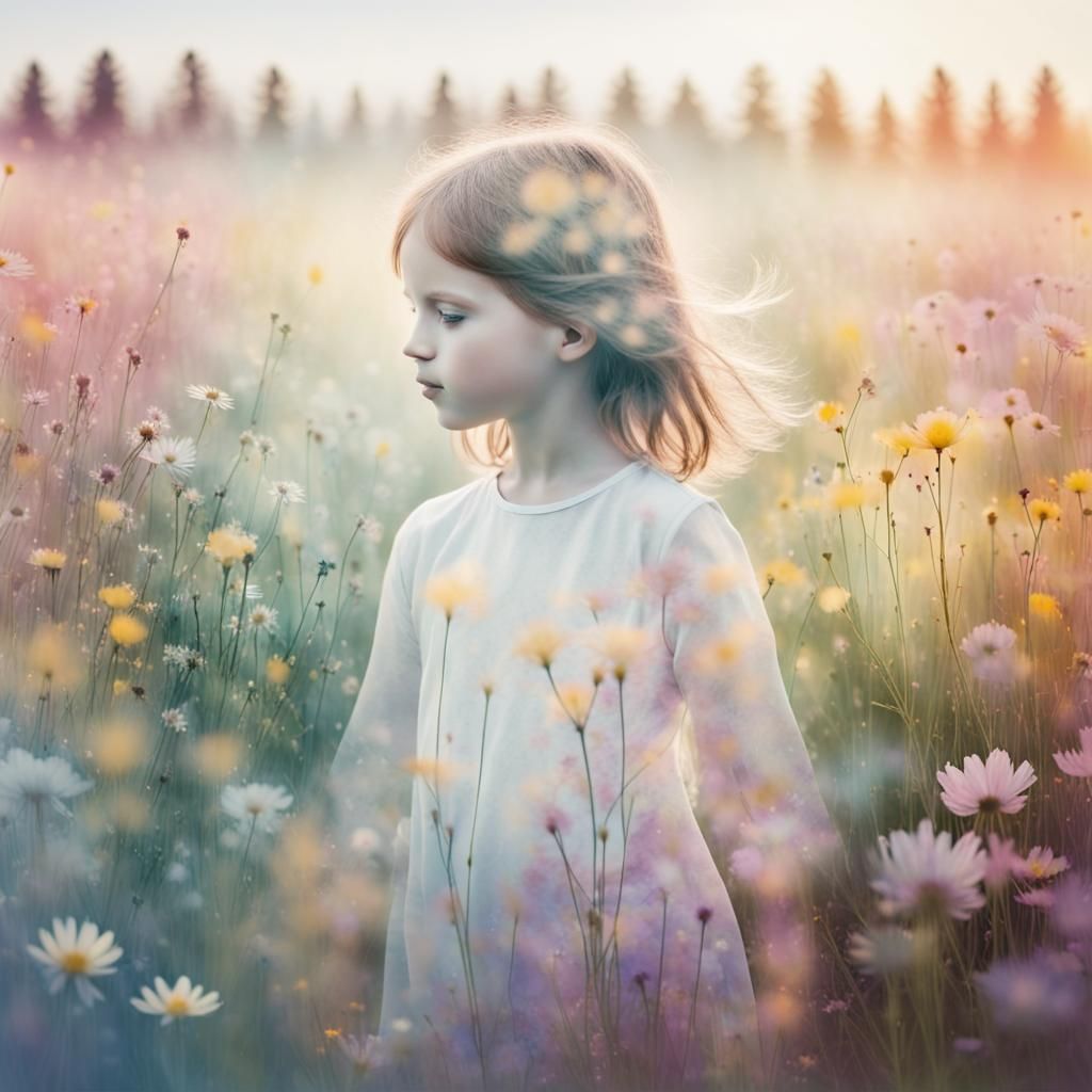 Dreamy Double Exposure: Children and Flowers