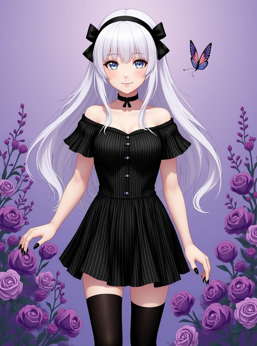 Anime Woman in Floral Scene: 3D Art Renders