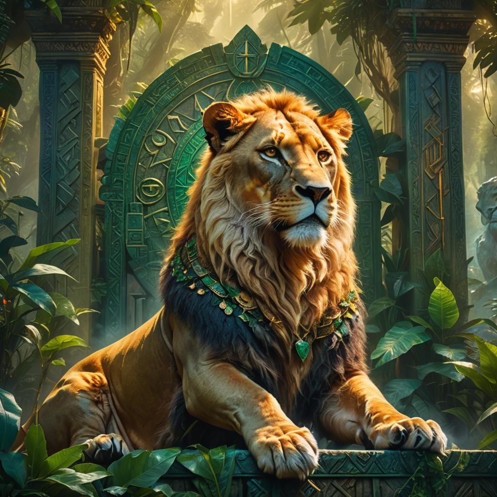 Regal Lioness on Jungle Throne: Fantasy Matte Painting