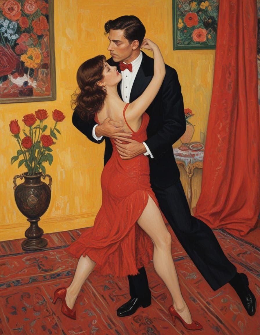 Romantic Tango Dance in Elegant Black and Red