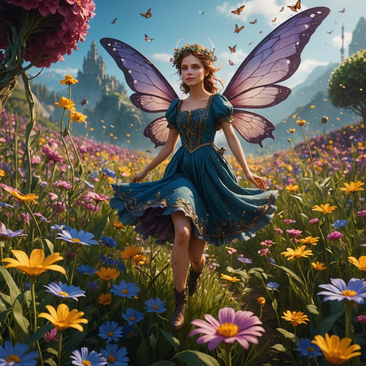 Fairy in Flower Field: Fantasy Concept Art
