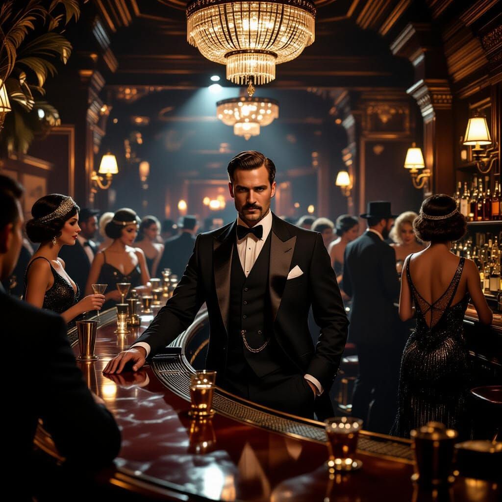 1920s Speakeasy Owner in Digital Matte Painting Style