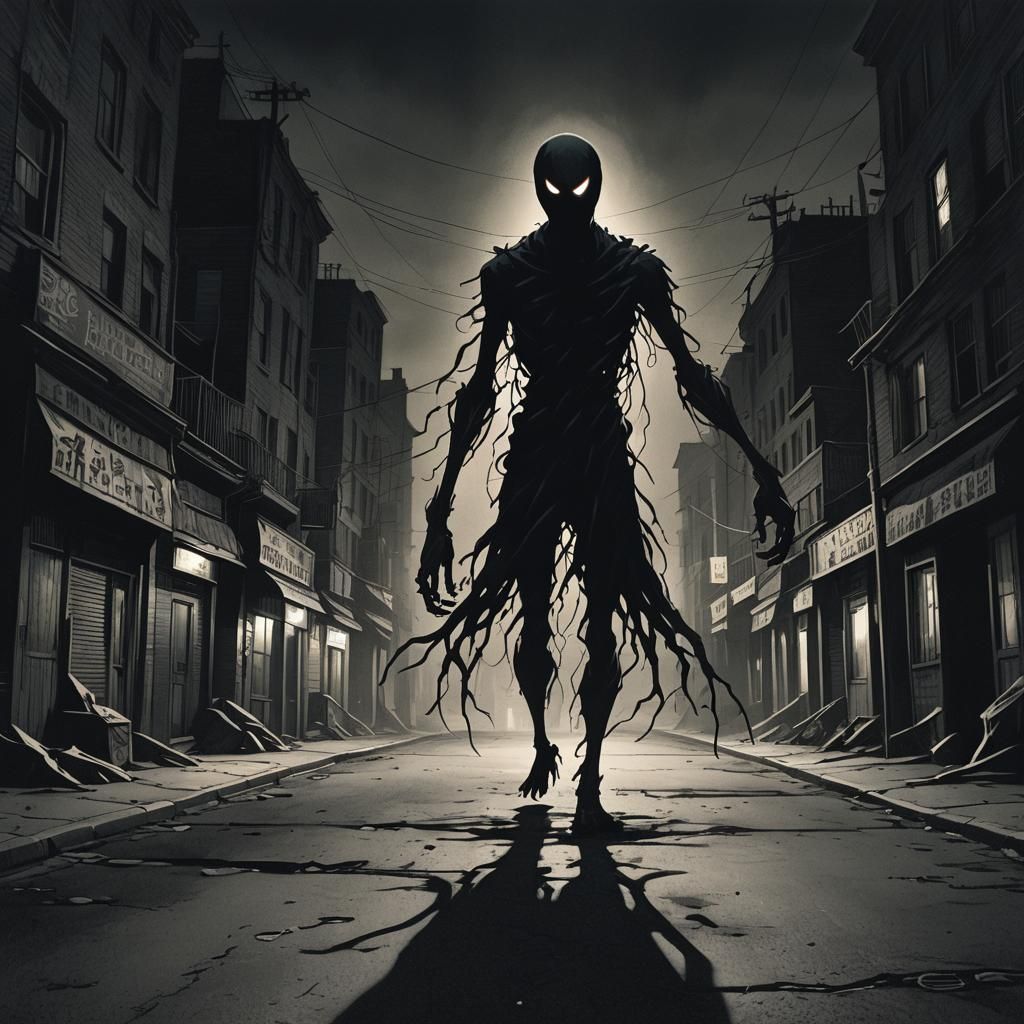 Ominous Shadow Figure in Film Noir Horror Style