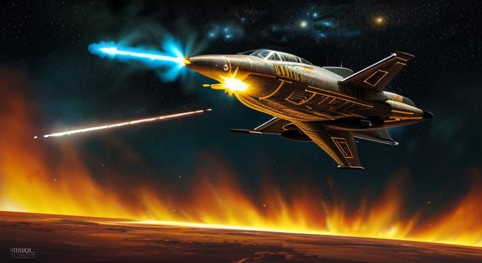 Retro Klingonian Rocket in Space: Vintage Sci-Fi
