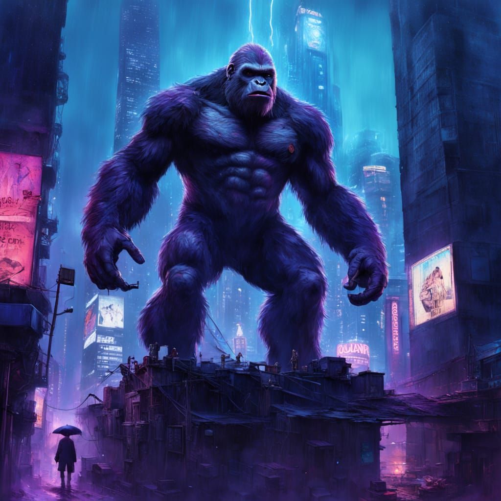 Cyberpunk King Kong on Skyscraper