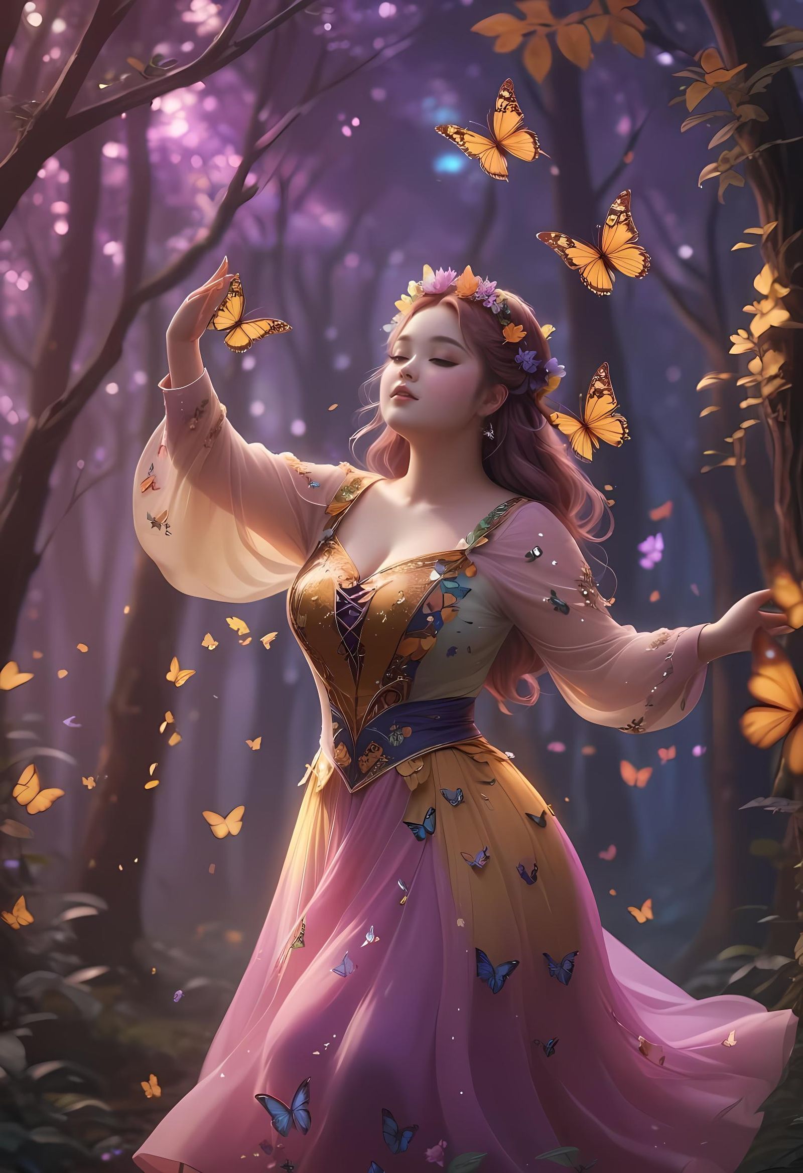 Chubby Girl Dancing in Magical Fairycore Forest