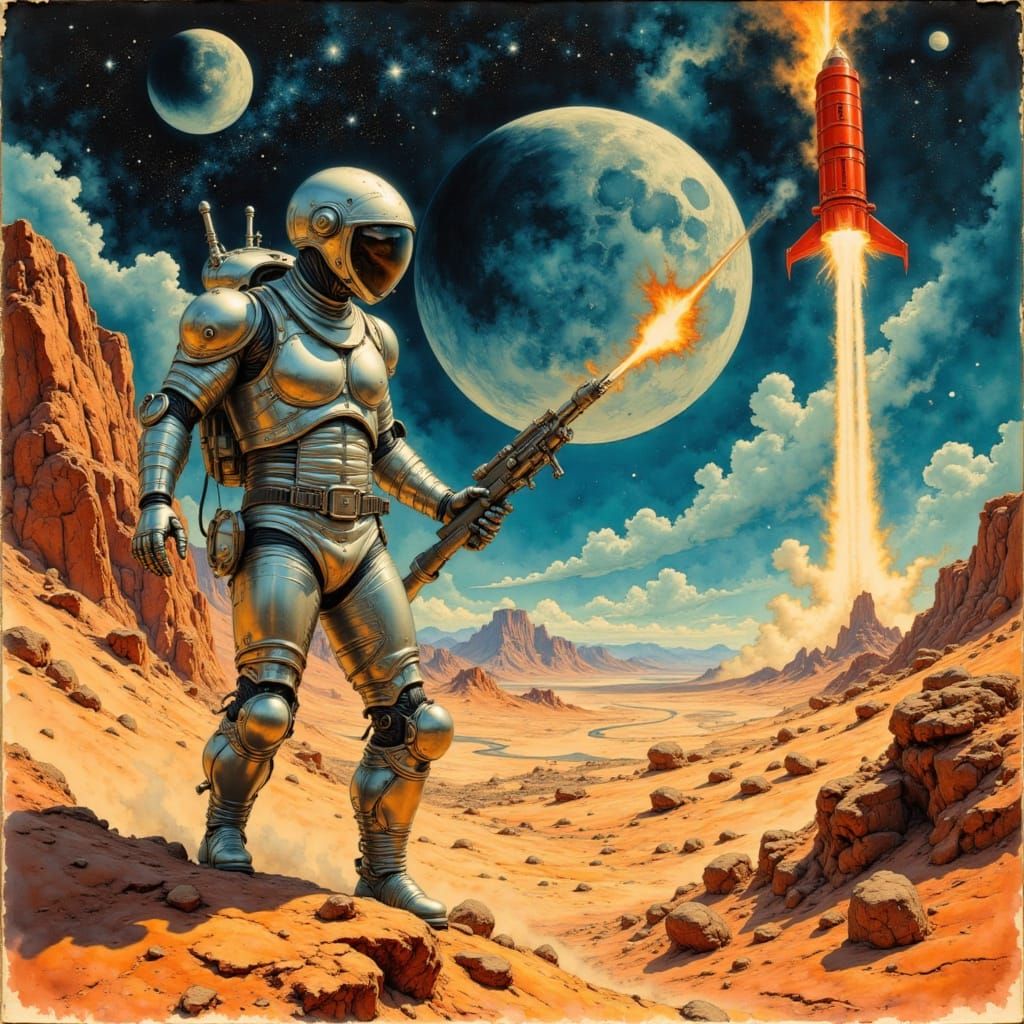 Vintage Sci-Fi Pulp Art: Rocket Launch Adventure