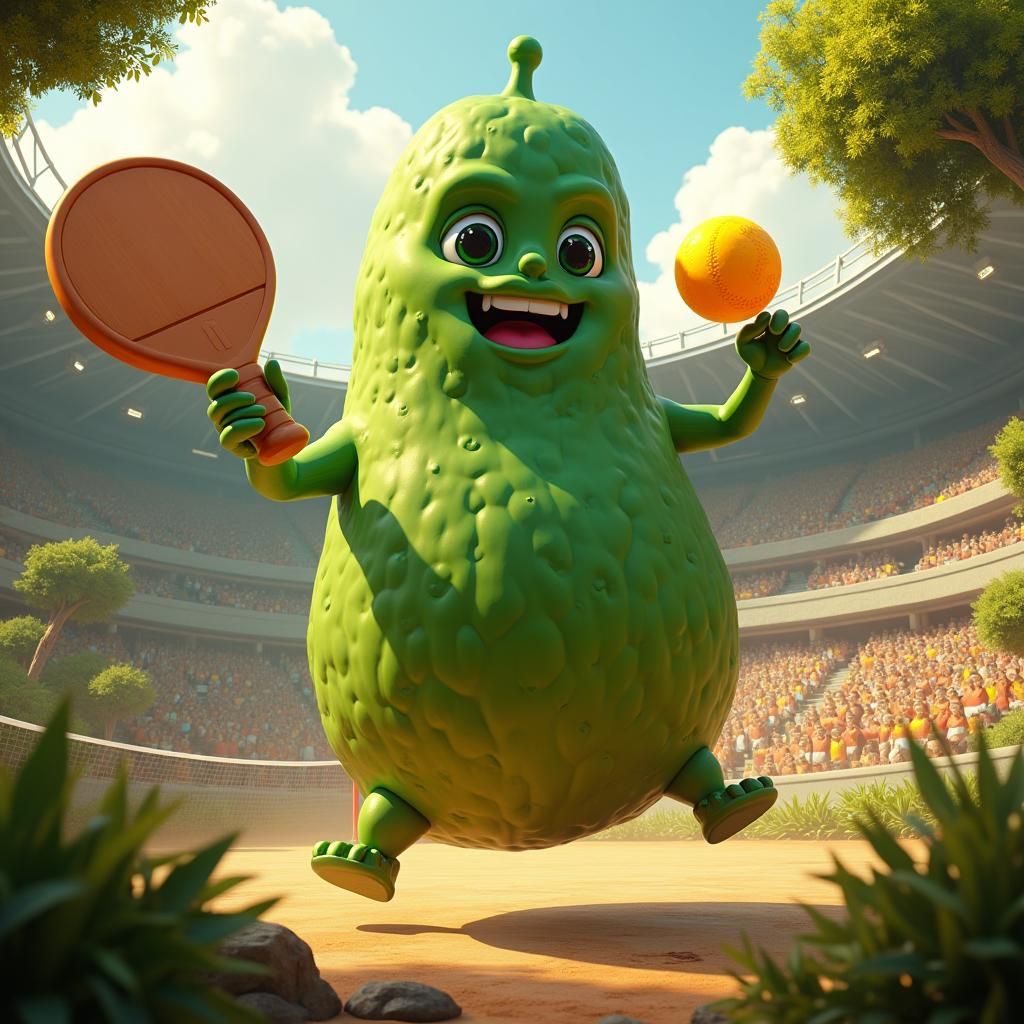 Giant Pickle Triumphs at Pickleball in Fantasy Arena