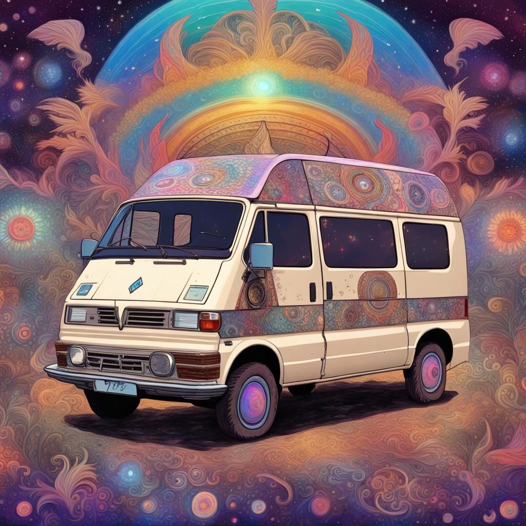 Hippie Van at Music Festival, Astral Illustration
