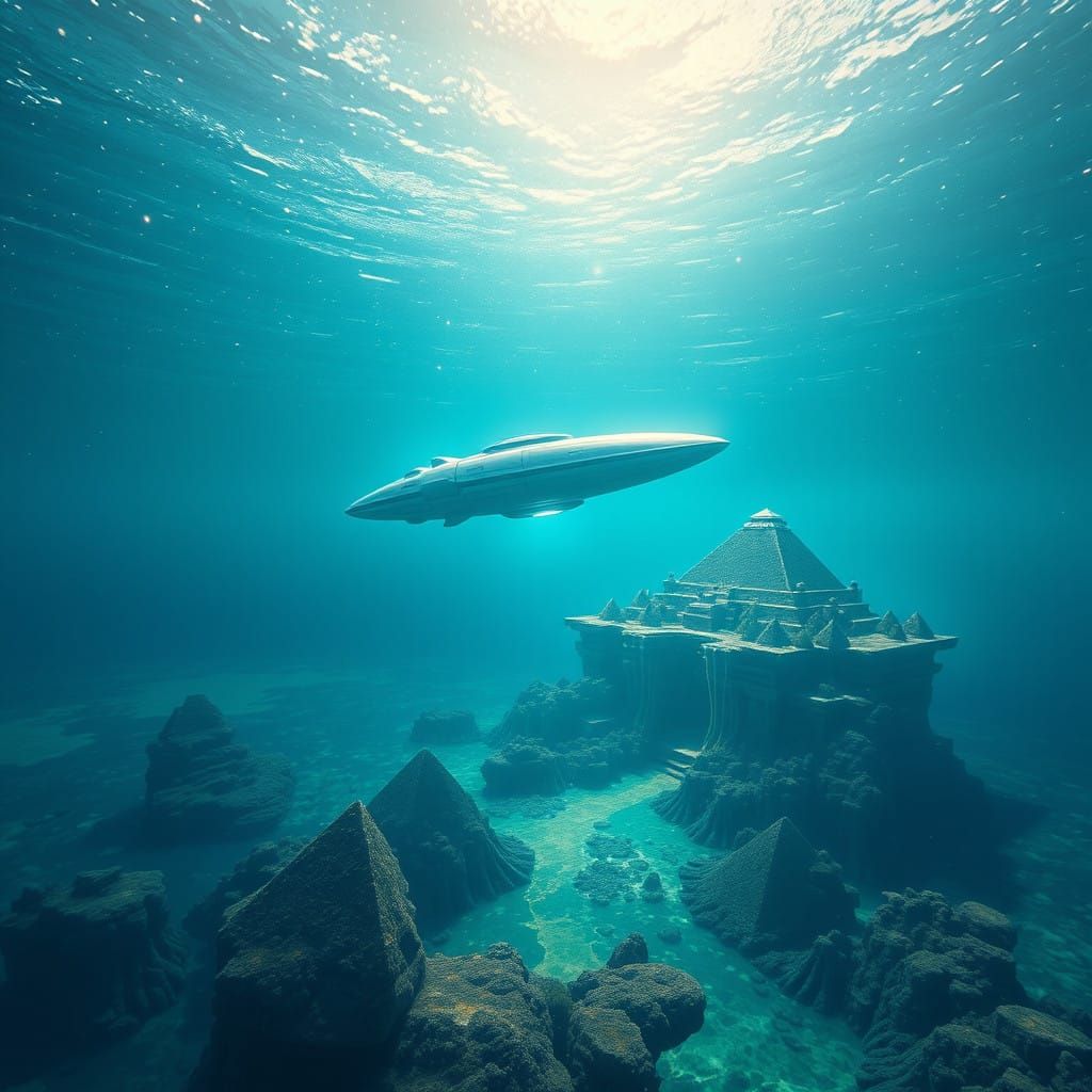 Surreal Cigar-Shaped UFO Explores Vibrant Oceanic Paradise