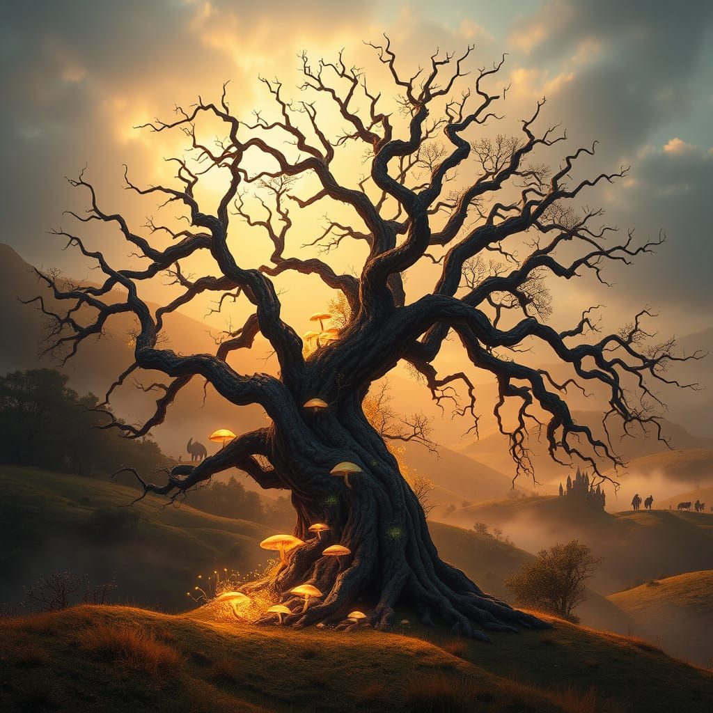 Ethereal Ancient Tree in Golden Light