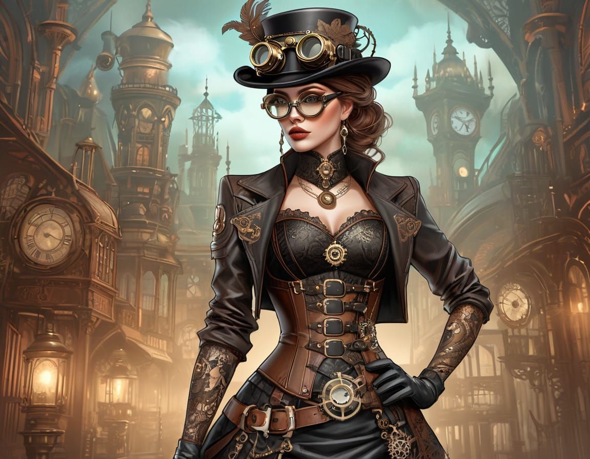 Steampunk Woman Portrait in Digital Art Style