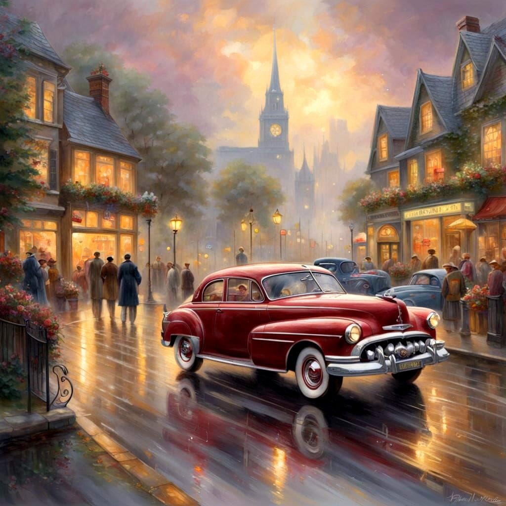 Ethereal Mist Classic Car Parade in Hyperdetailed Fantasy