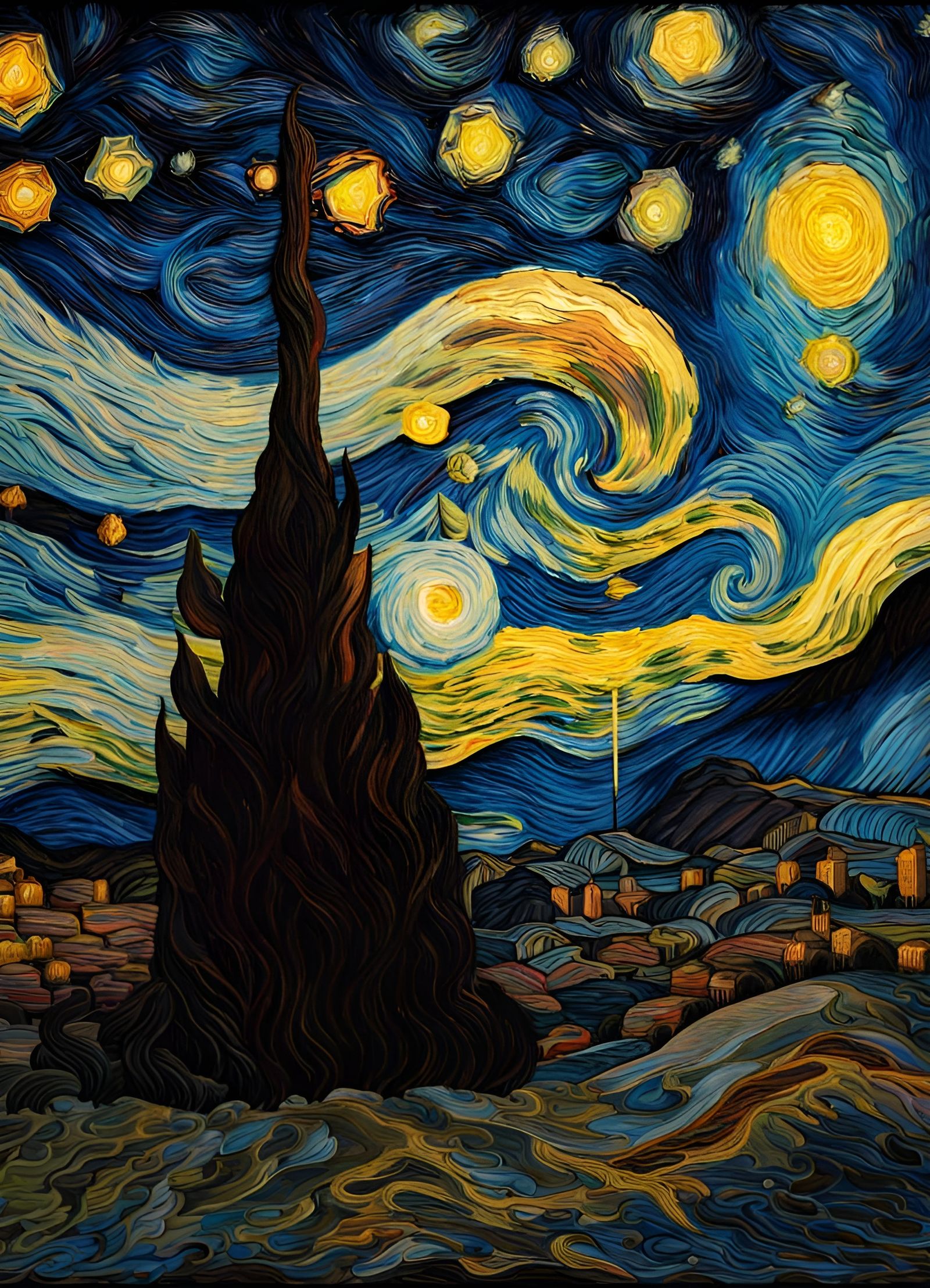 Starry Night Recreation in Recycled Paper Art