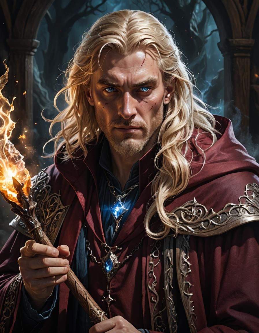 Fantasy Wizard Portrait with Glowing Crystal Staff