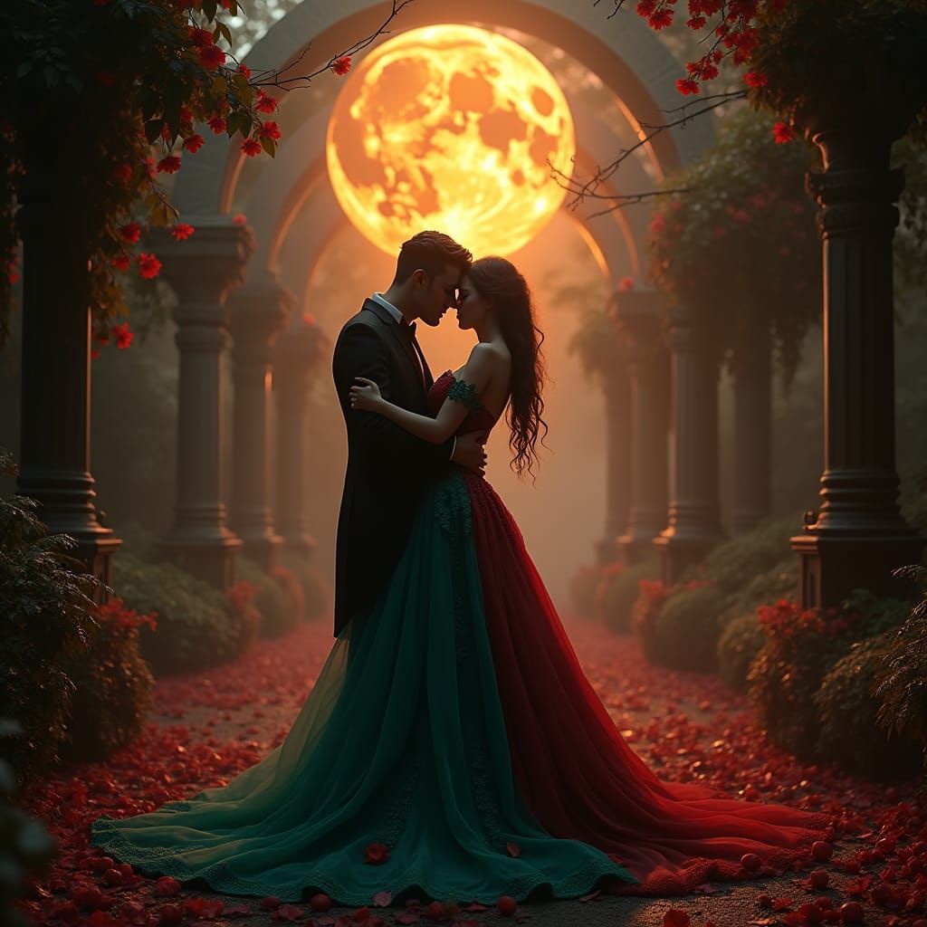 Passionate Couple in Gothic Garden: Matte Painting