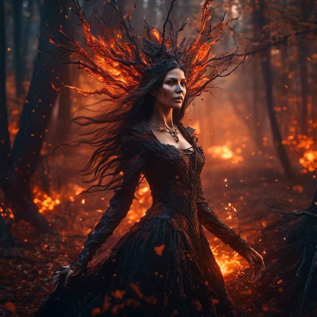 Dark Witch Princess of Ash in Hyperrealistic Style