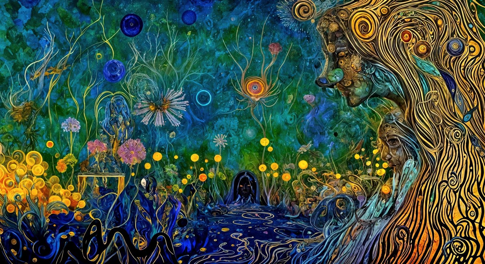 Mystical Shaman on Floating Island in Space