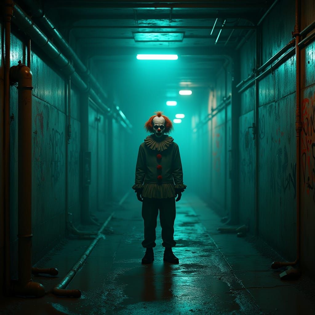 Menacing Figure in Dystopian Hallway