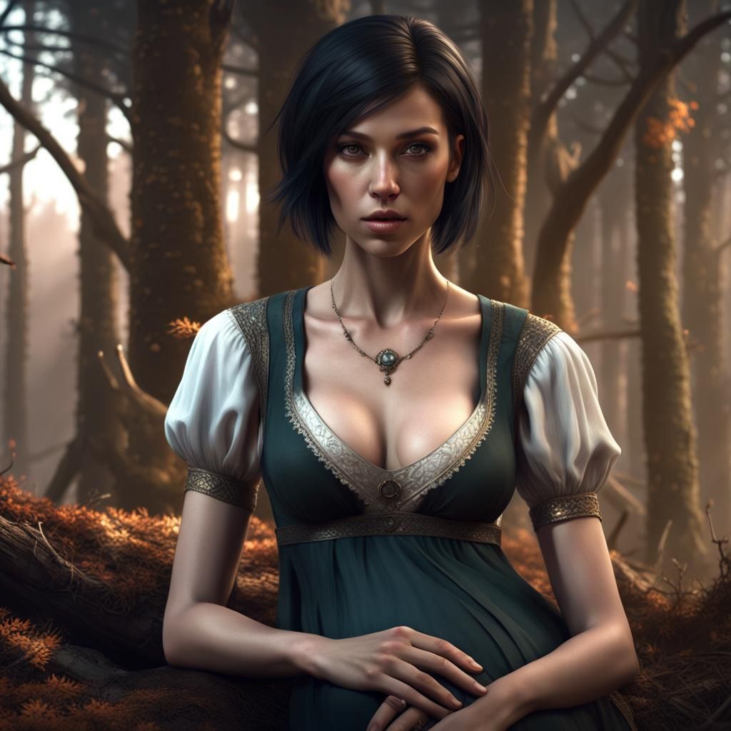 Pregnant Woman in Forest Fantasy Concept Art