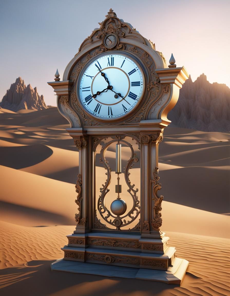 Clock in Desert: Art Nouveau Rococo Architecture