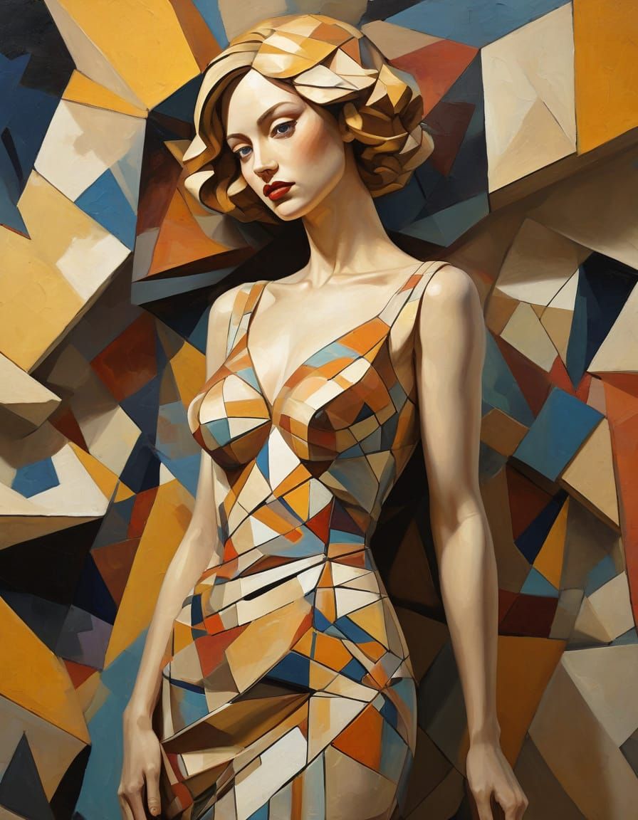 Cubist Stone Sculpture of a Female Form