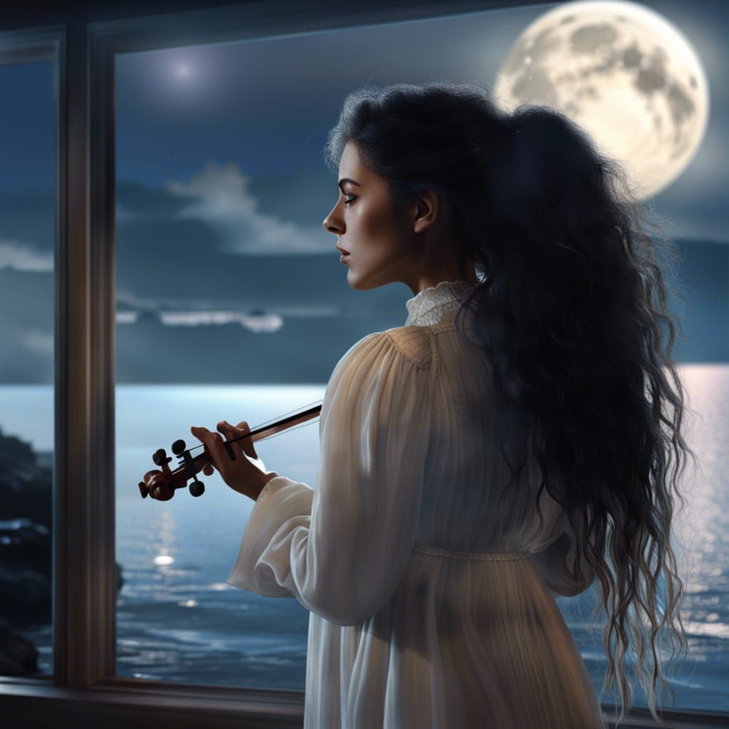 Woman Playing Violin at Night in 4K Realism