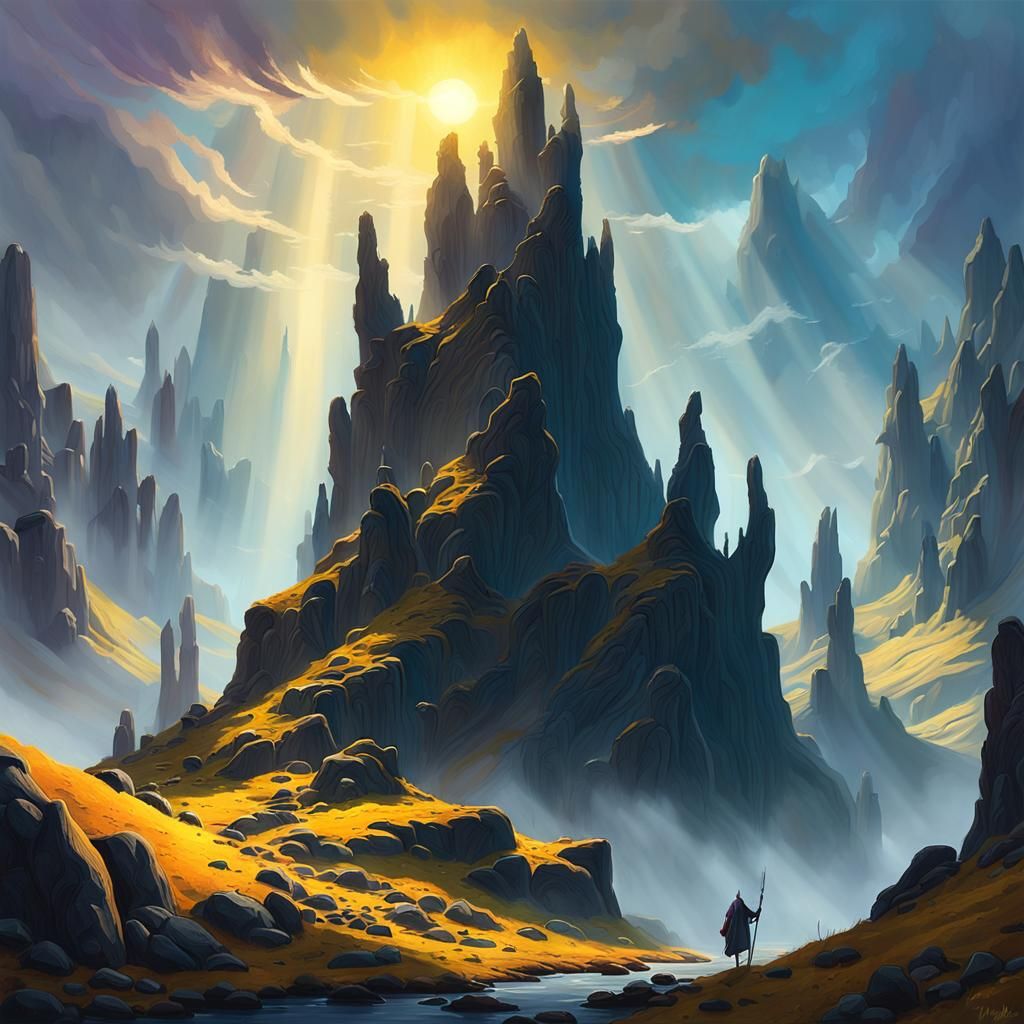 Old Man of Storr Concept Art in Oil Painting Style