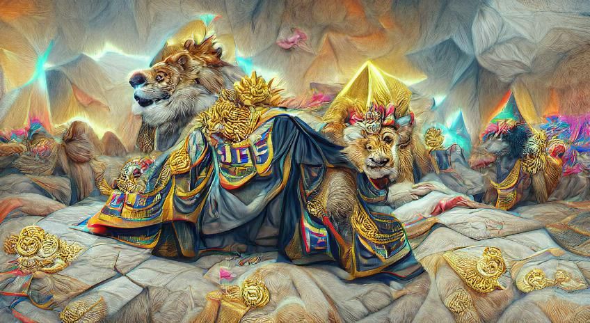 Lion God in Pyramid Treasury: Fantasy Art
