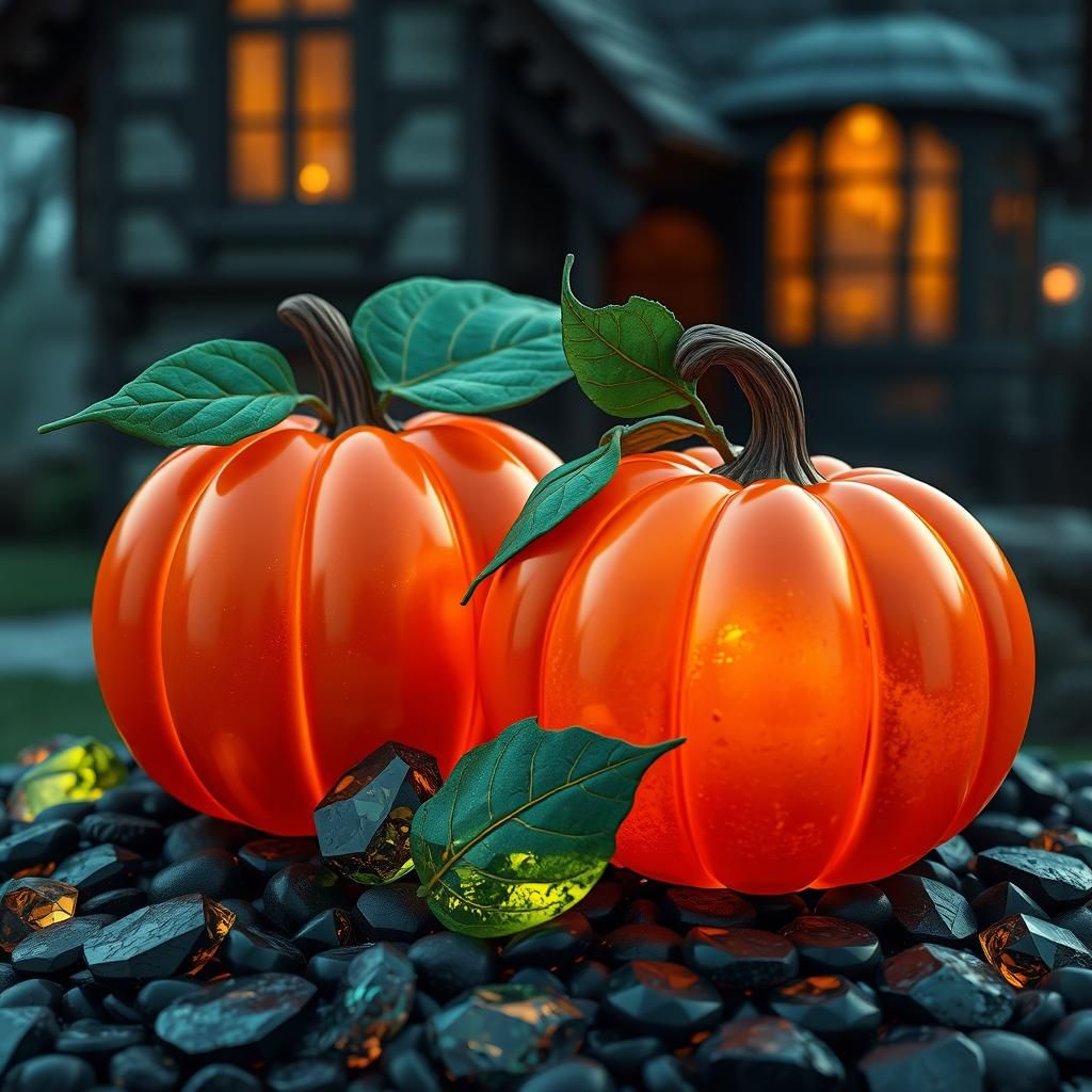 Glass Pumpkins on Black Gems, Unreal Engine 5