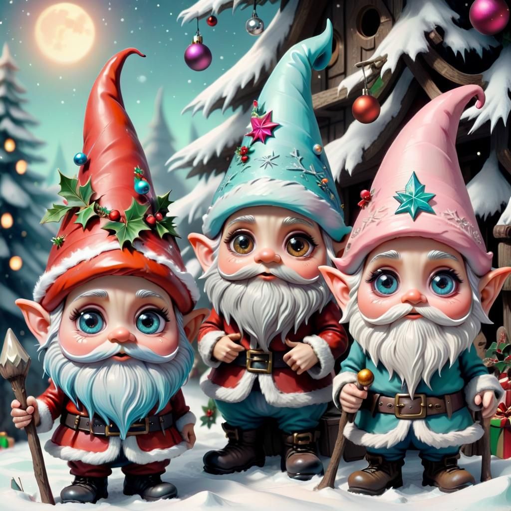 Whimsical Christmas Chibi Gnomes in Pastel Colors
