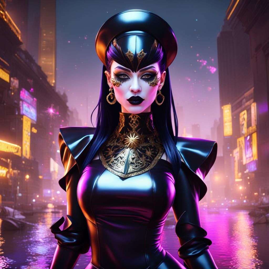 Elegant Goth Woman at Neon Rave