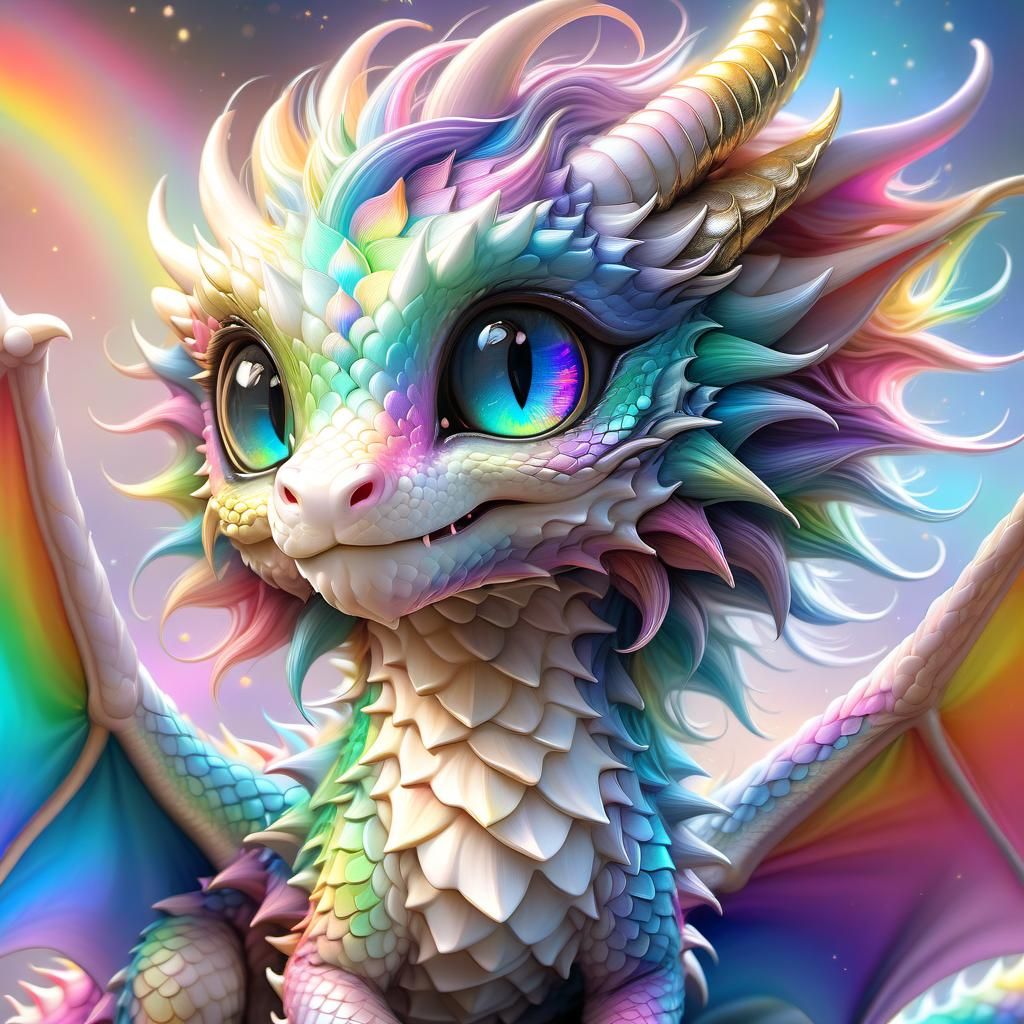 Adorable Pastel Rainbow Dragon Portrait in Anime Style