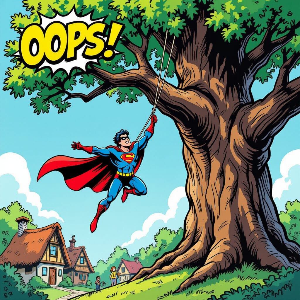 Superhero's Cape Snagged on Ancient Oak Tree