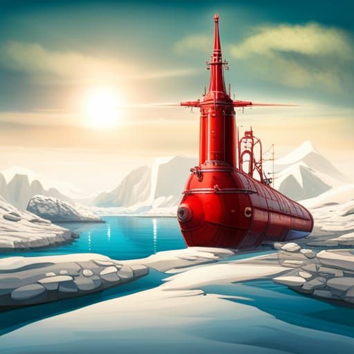 Steampunk Red October Submarine Under Greenland Ice