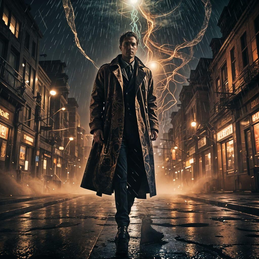 Dramatic Man in Front of Abstract Fractals