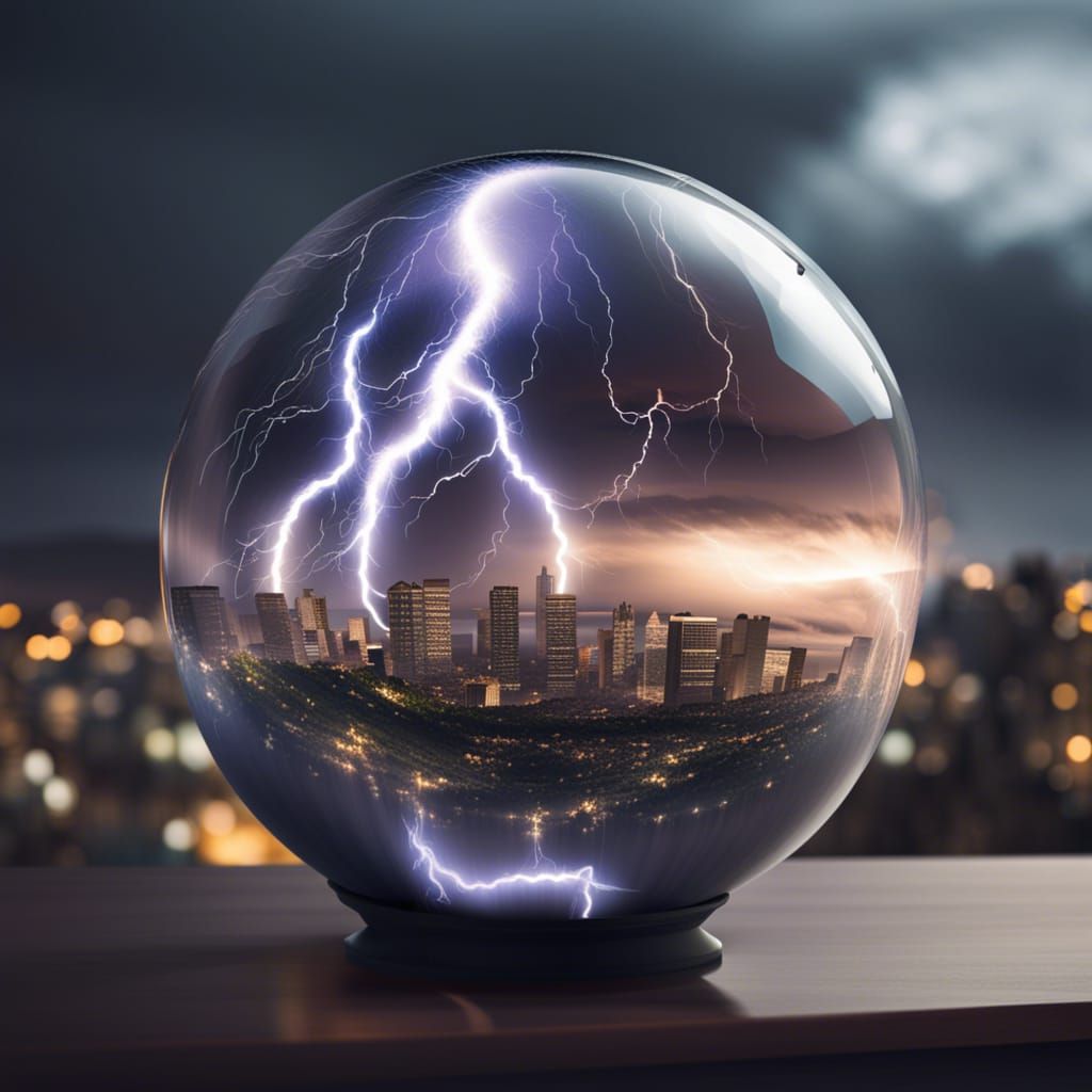 Lightning Strikes City Inside Glass Sphere
