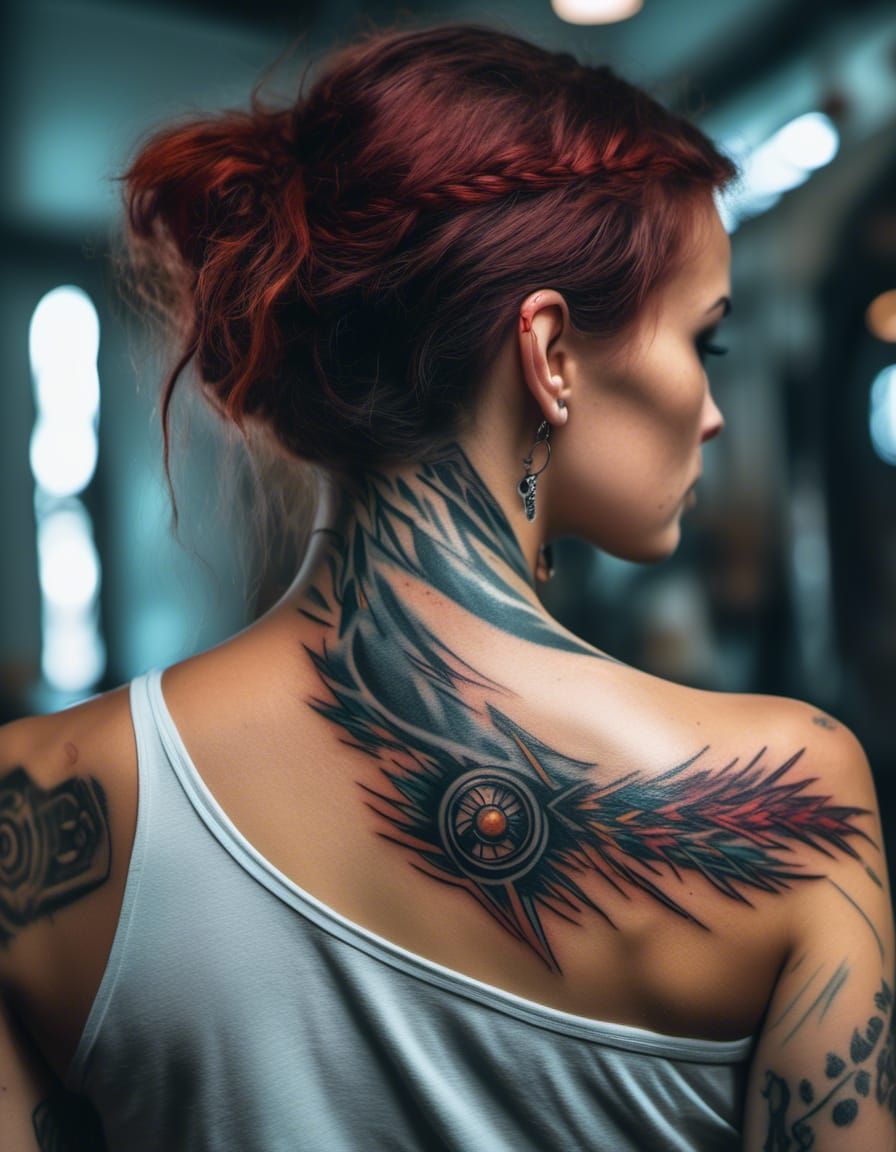 Lightning Tattoo Design on Woman's Shoulder