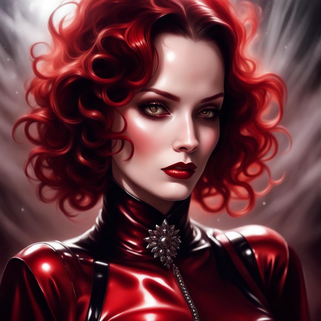Gothic Mistress in Red Latex: Alluring Portrait