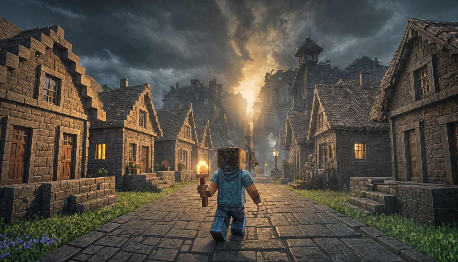 Minecraft's Steve Finds Abandoned Village in Stormy Weather