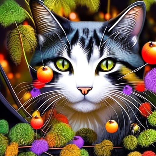 Realistic Cat in Stunning Garden: Hyperrealistic Close-Up