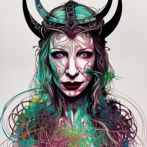 Viking Goth Vampire: Intricate Ink and Watercolor Art