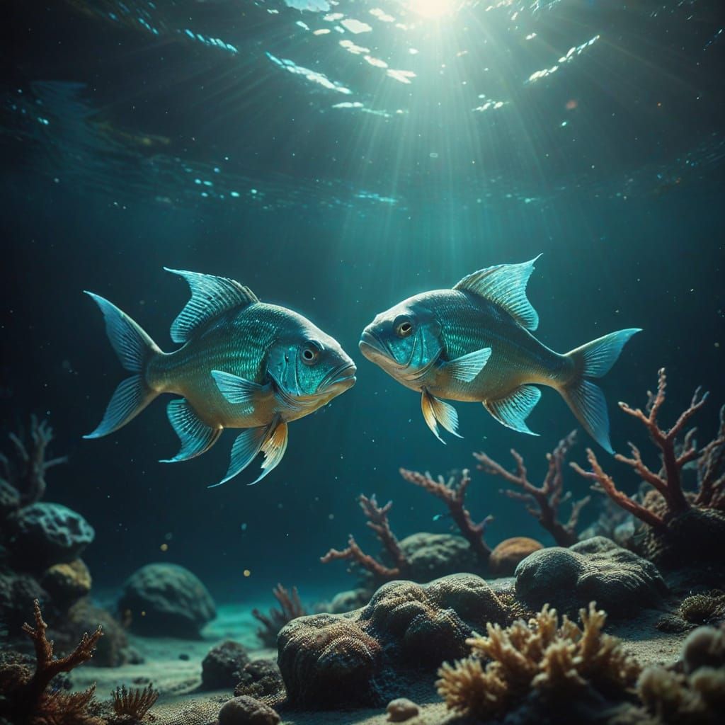 Cosmic Fish Form the Pisces Symbol in an Epic Cinematic Scen...