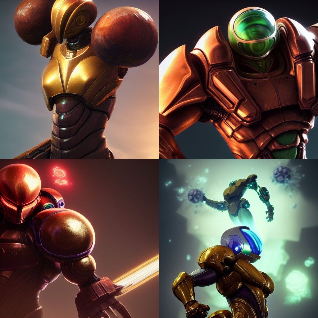 Samus Aran Knight Spawn Hyperion Portrait in Biopunk Style