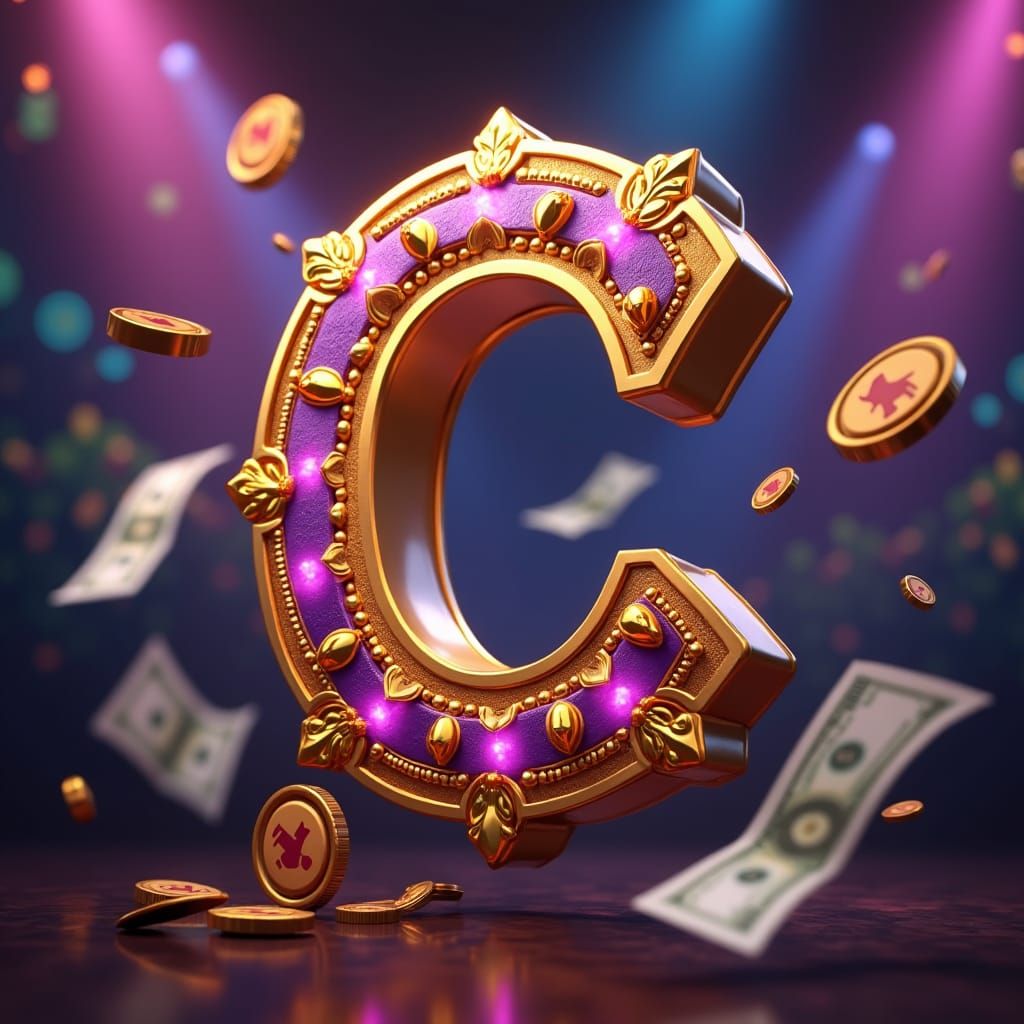 Luxurious 3D Casino Logo with Gold Letter C