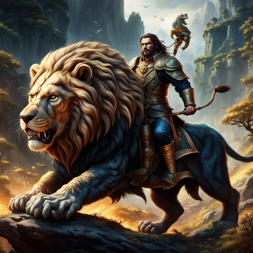 King Purson on Bear with Viper, Fantasy Art